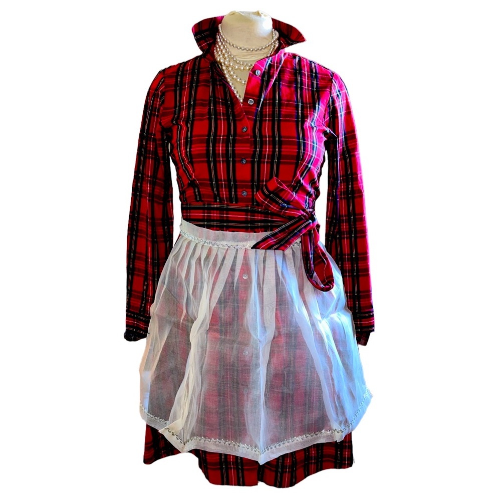Vintage 1950’s White Organza Apron With Silver RickRack Trim OSFM